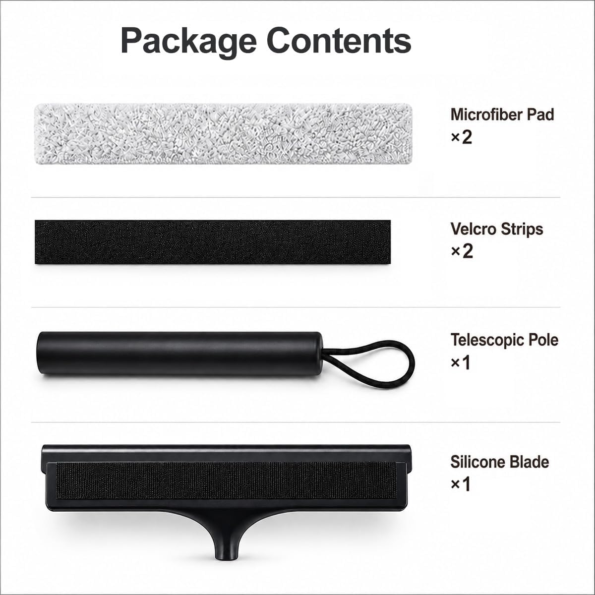 2 in 1 Window Squeegee with Adjustable Telescopic Pole, Shower Glass Squeegee for Indoor Outdoor Windows, Glass Doors, Shower Stalls, Car Windshield, Bathroom Tiles and Hard Floors
