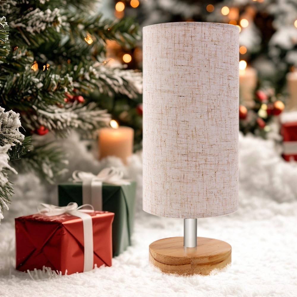 Bedside Table Lamps, Table Lamp for Bedroom, Lamps for Night Stands with Linen Lampshades, Small Table Lamp for Living Room, Office (Bulb Excluded) (Wood)
