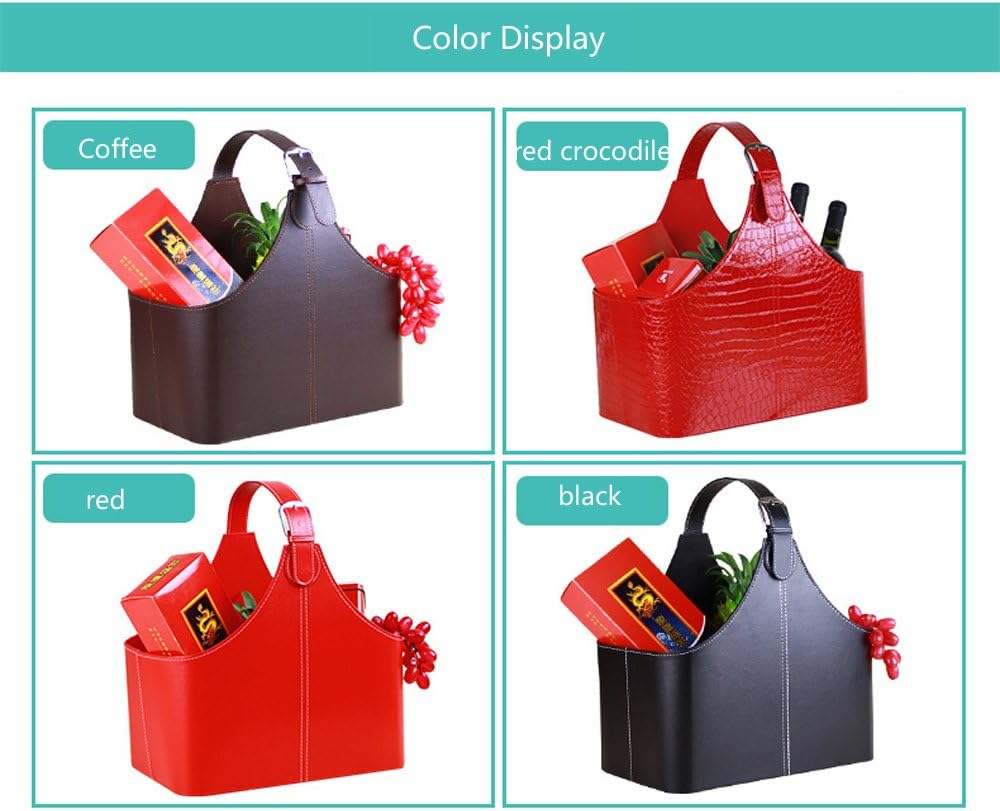Leather Gift Basket,Magazine Newspaper Holder/Racks,Storage Organizer for Wine Flowers Fruits Candys,for holiday presents Christmas display (Coffee)