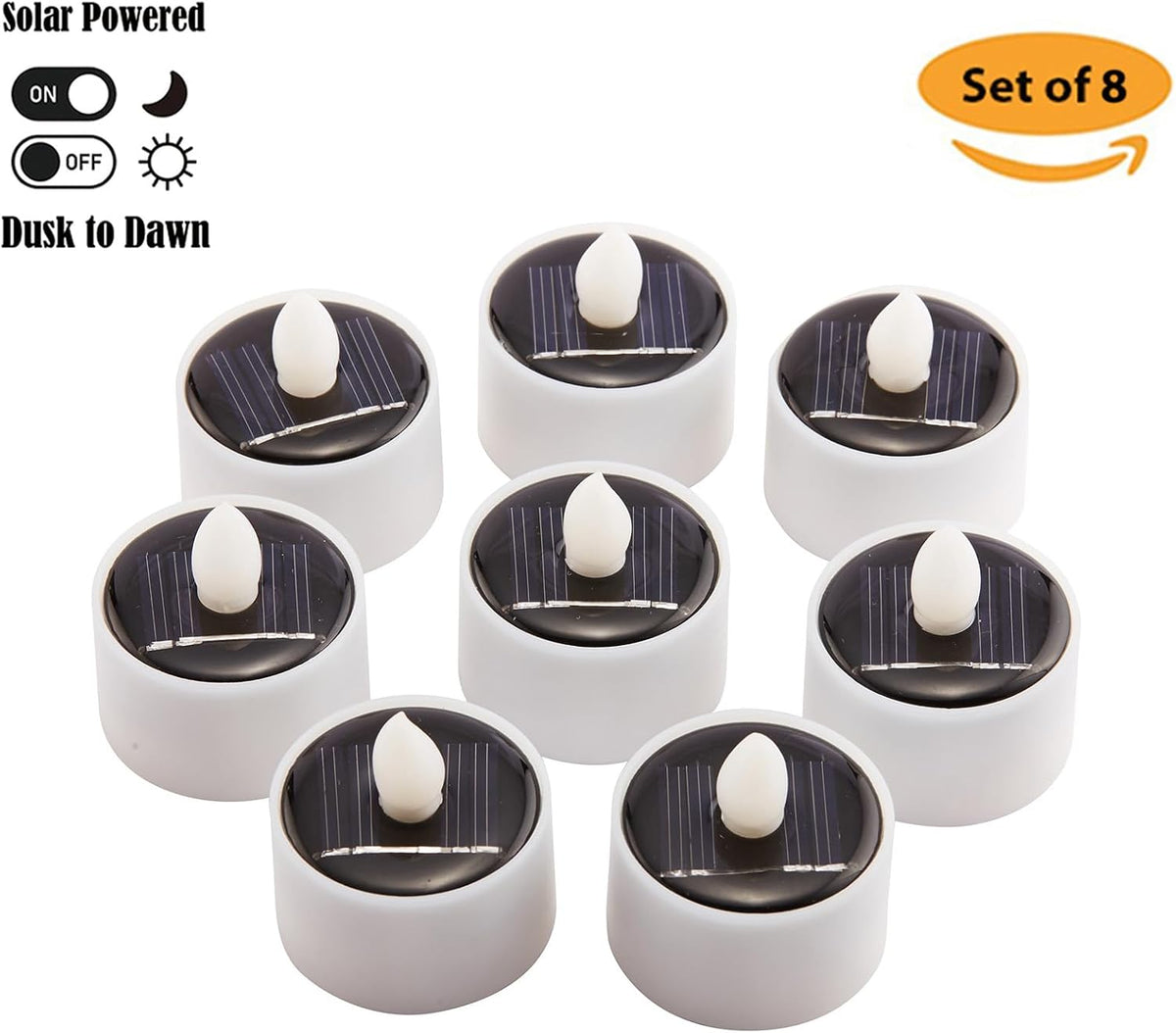 Solar Tea Lights Outdoor Waterproof, 8pcs Rechargeable Dusk to Dawn Little Solar Votive Candles, Flameless Flickering Small Light for Lantern Window DIY Chandelier Patio Deck Garden Decor (Warm White)