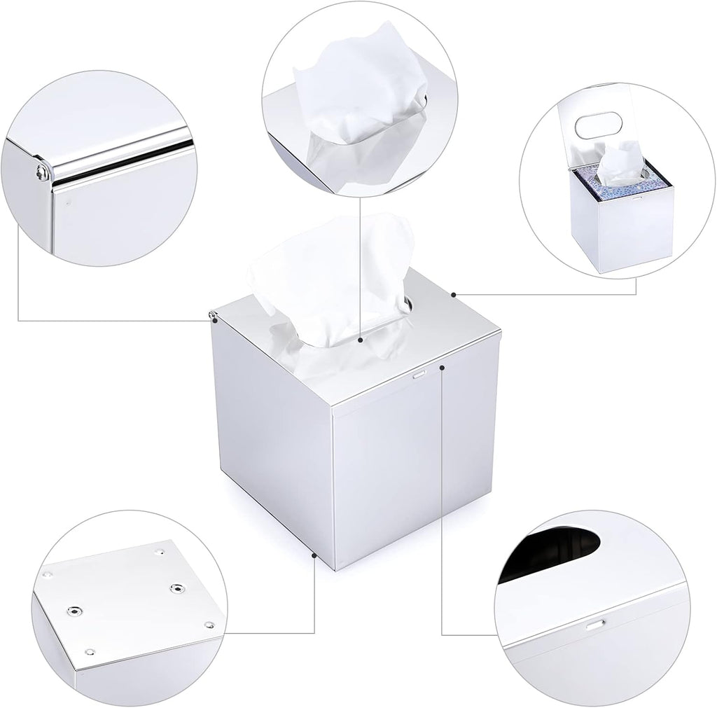 Sumnacon Square Tissue Box Cover Wall Mounted Tissue Box Holder,Silver
