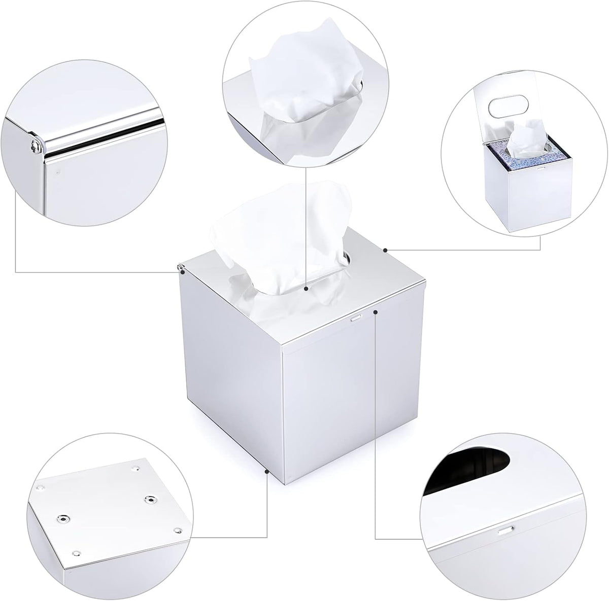 Sumnacon Square Tissue Box Cover Wall Mounted Tissue Box Holder,Silver