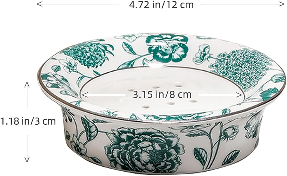 Floral Self Draining Soap Dish, Vintage Round Soap Tray(Style D)