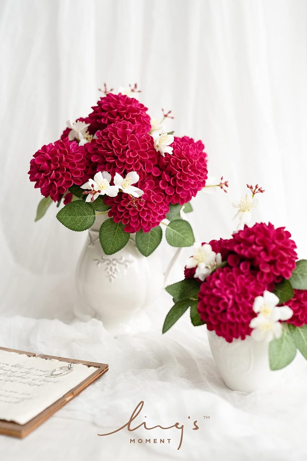 Ling's moment Hot Pink Fuchsia Artificial Dahlias, Wedding Flowers, 25 pcs