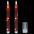 Flameless Flickering Taper Candles Battery Operated with Embedded String Lights, wtih Timer and Remote, LED Real Wax Tapered Dinner Candle Set of 2 (Red)