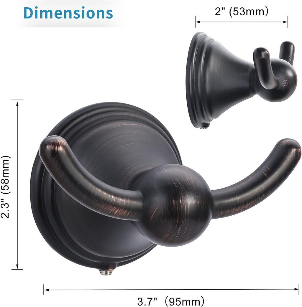 FILTA Bathroom Towel Hooks, Oil Rubbed Bronze Robe & Towel Hooks for Wall Mounted, Traditional Towel and Robe Hooks for Hanging Towels, Bath Towel Holder for Shower(2 Pack)