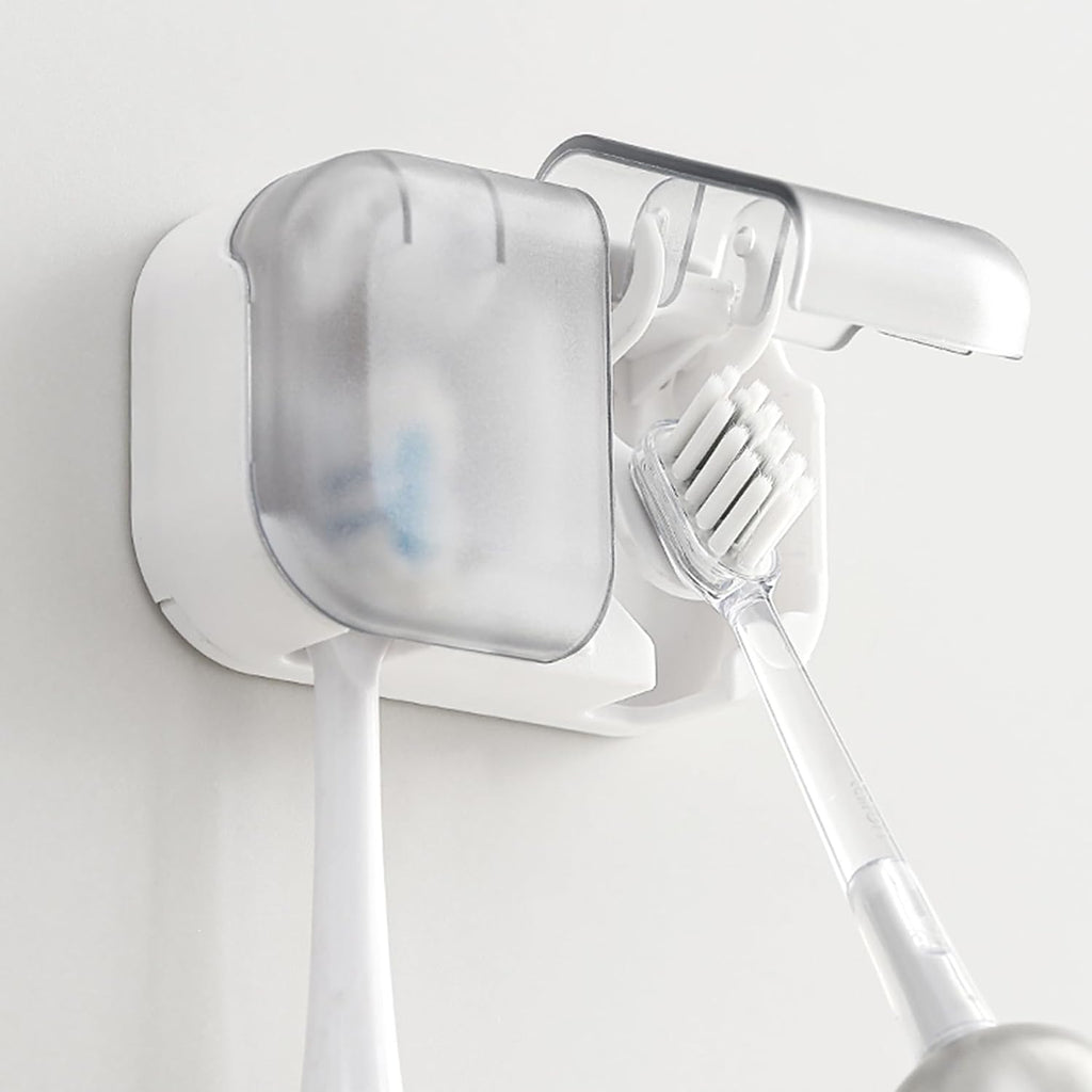 Adhesive Toothbrush Holder with Cover for Bathroom