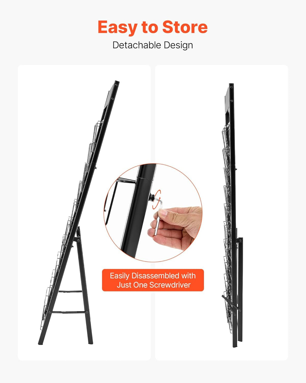 VEVOR Brochure Display Rack, 20 Pockets Magazine Literature Display Stand, Portable Floor Standing Magazine Rack, Metal Newspaper Catalog Holders for Shop, Exhibitions, Office, Trade Show, Black