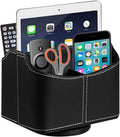 PU Leather Remote Control Holder, 360 Degree Spinning Desk TV Remote Caddy, Desk Organizers and Accessories, for Controller, Media, Mail, Calculator, Mobile Phone, Pen Storage Holder (Black)