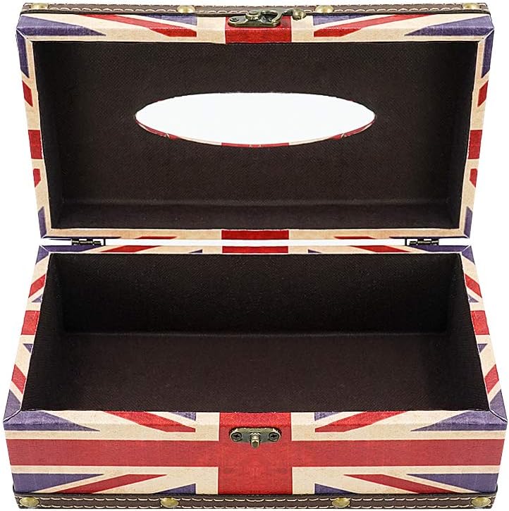 DreamsEden Wooden Tissue Box Cover Holder - Vintage Flag Style Classical Napkin Box for Home Office Room Decor (Union Jack Flag)