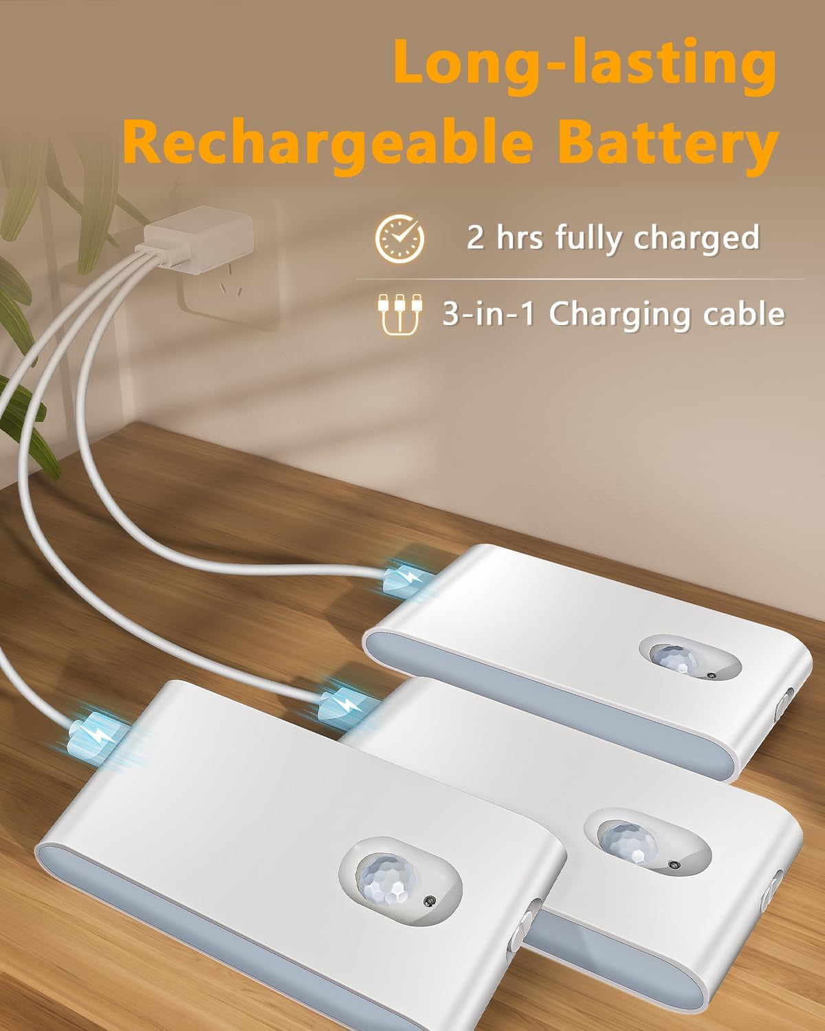 WILLED Rechargeable Night Light,Warm White Motion Sensor Stair Light Indoor