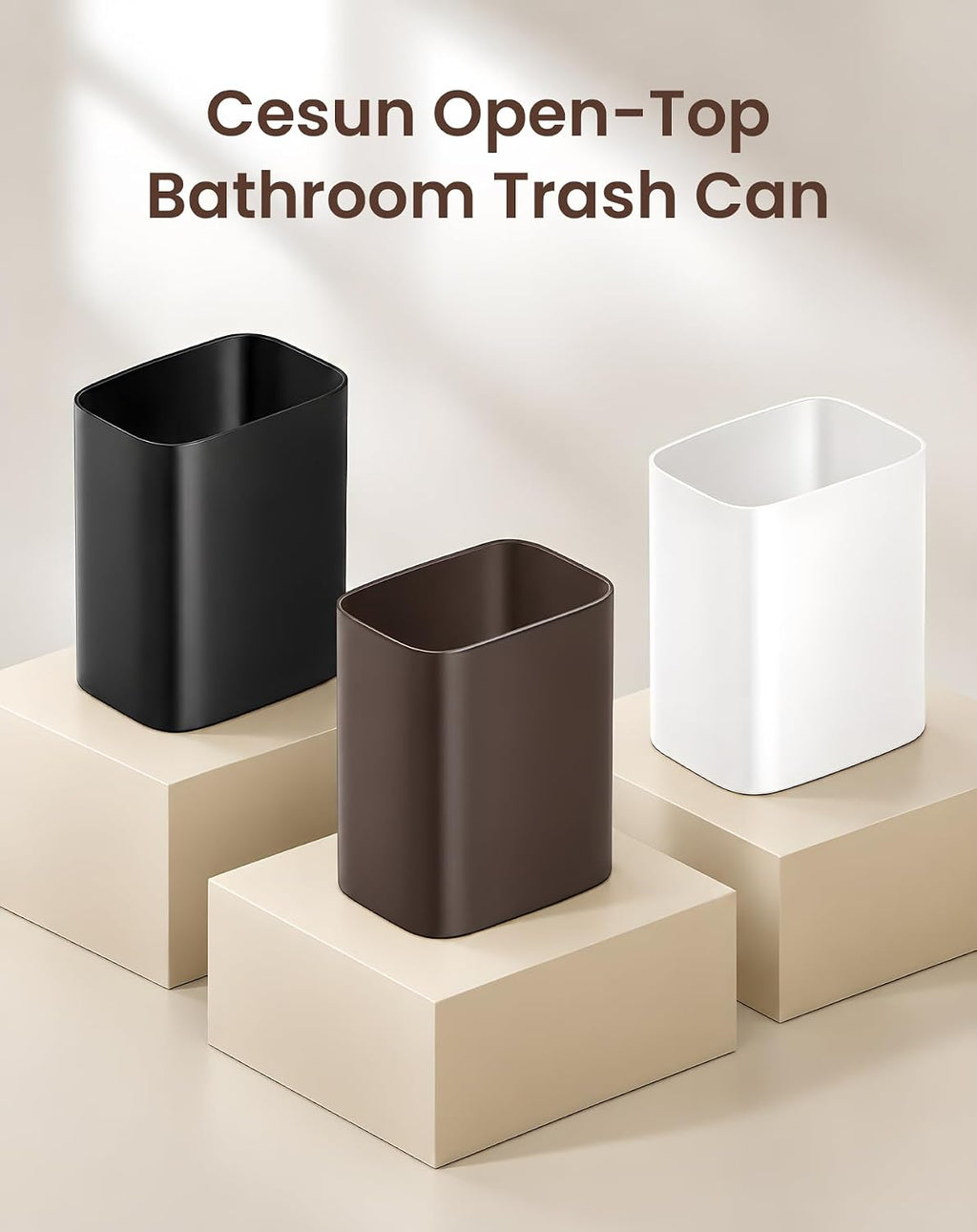 Cesun 3.4 Gallons Bathroom Trash Can, Small Under Sink Wastebasket, Brown