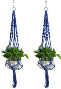 Vpang 2 Pack Macrame Plant Hanger, Outdoor Indoor Hanging Planter Basket Flower Pot Holder Nylon Rope Home Decor 41 Inch (Blue)