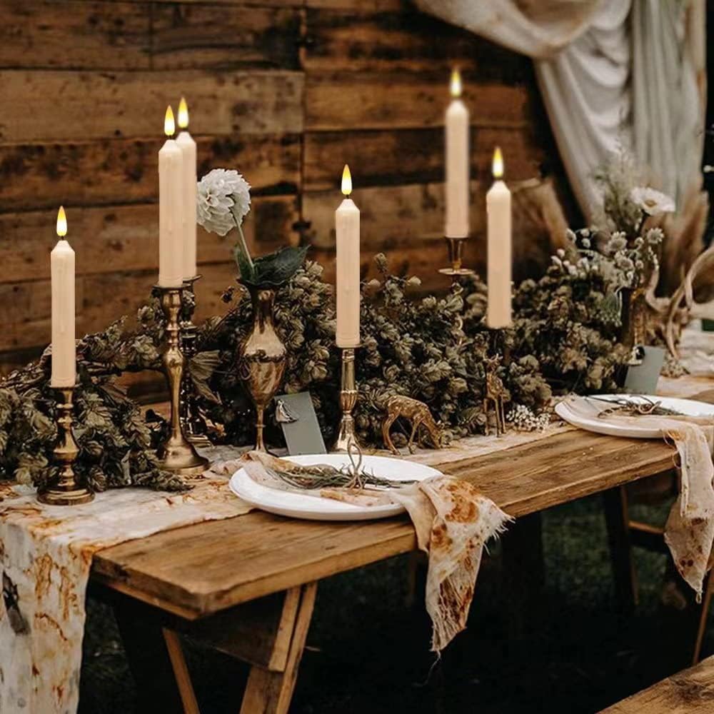 Set of 24 Flamelesss LED Taper Candles with Warm Yellow Flickering Flame Light, Battery Operated Floating Candles, LED Taper Handheld Candlesticks for Church Party Halloween Decorations