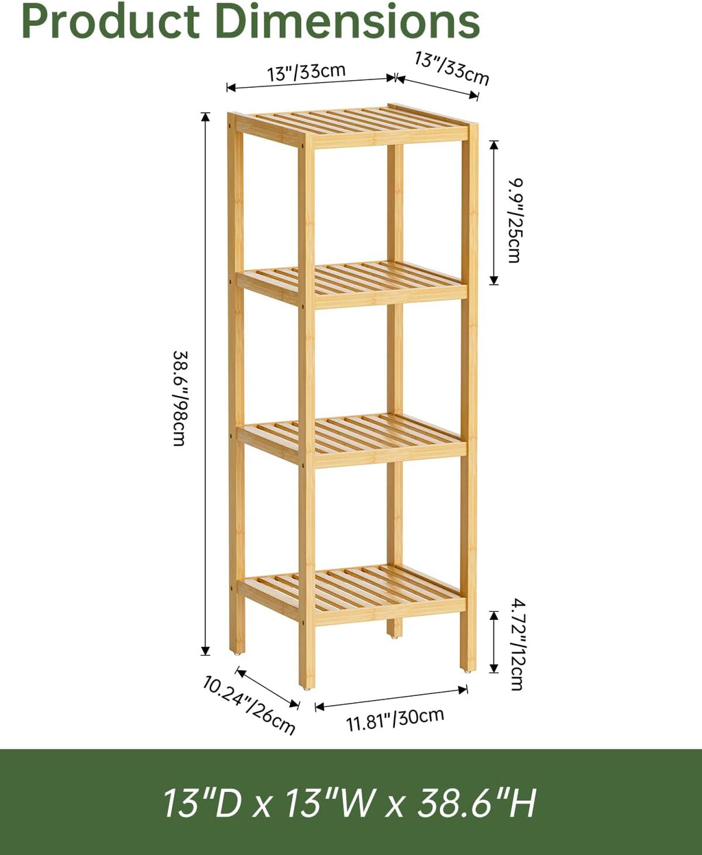 SMIBUY Bathroom Storage Shelf, 4-Tier Bamboo Rack Organizer, Multifunctional Shelving Unit for Living Room Bedroom Kitchen (Natural)