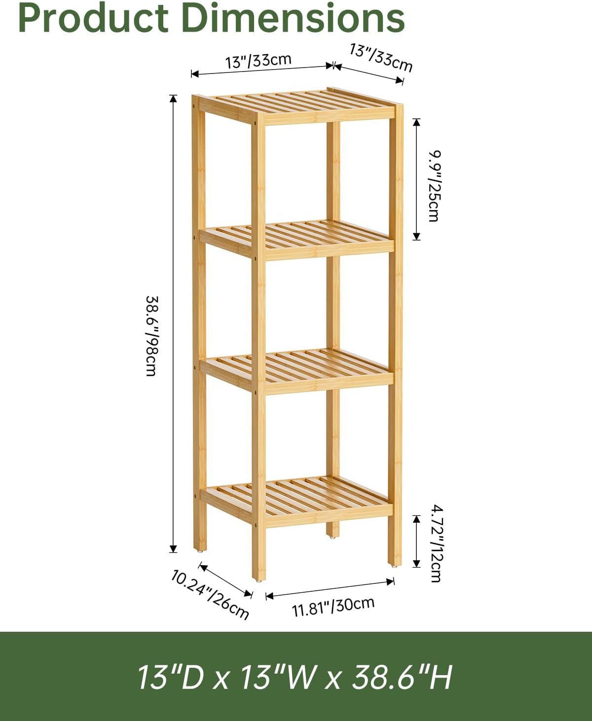 SMIBUY Bathroom Storage Shelf, 4-Tier Bamboo Rack Organizer, Multifunctional Shelving Unit for Living Room Bedroom Kitchen (Natural)