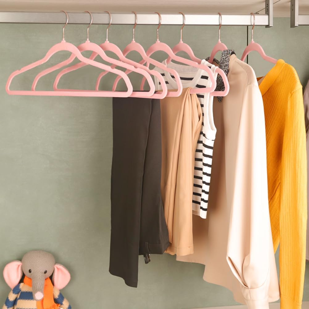 Stormix Adult Velvet Hangers Non-Slip, Shoulder Notches, 36 Pack Pink