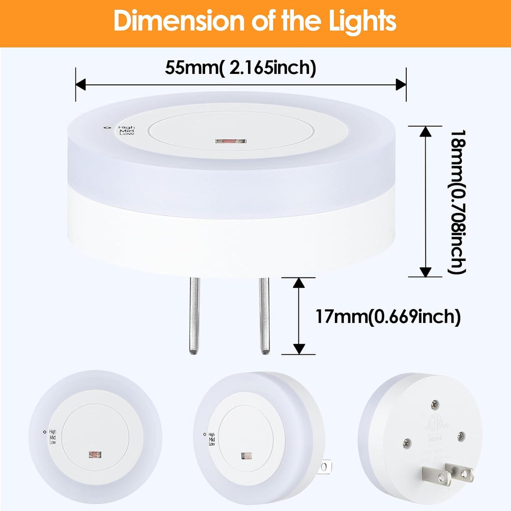 2-Pack LED Night Lights Plug in Dimmable, Dusk to Dawn Sensor 2700K