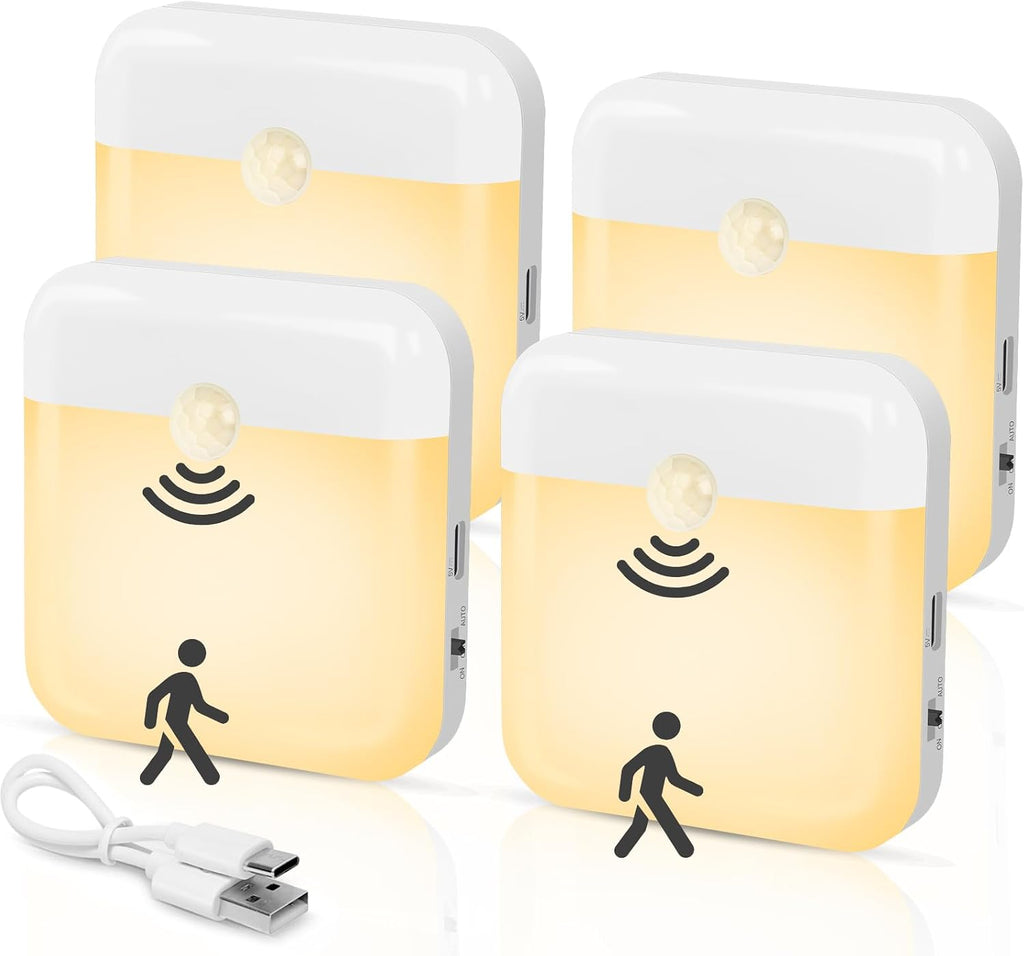 4 Pack Motion Sensor Night Light Rechargeable Battery Night Lights