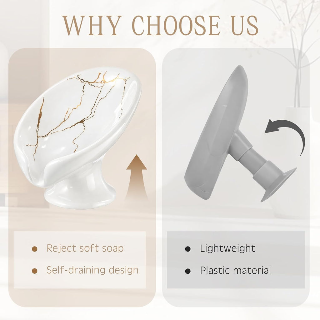 2 Pack Ceramic Soap Bar Holder Leaf Shaped Soap Dish, White Black