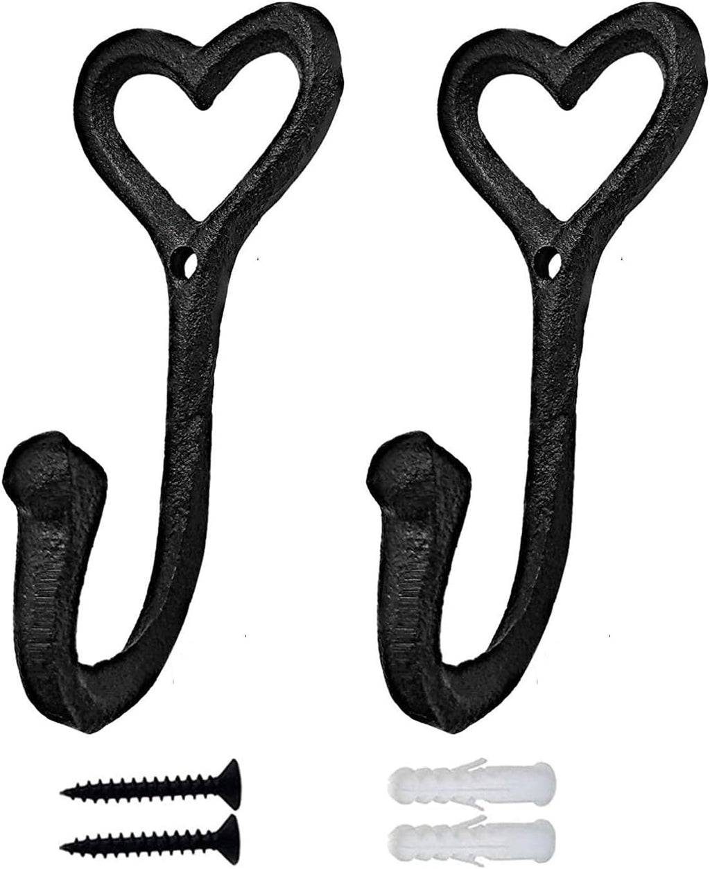 Decorative Wall Hooks Coat Towel Hook, 2 Pcs Key Bag Hanger Coat Hooks Cast Iron Vintage Holder Love Heart Shape Home Decor, Bath Kitchen Garage Hanging Scarf Cap Cup Hat Purse Robes Hook