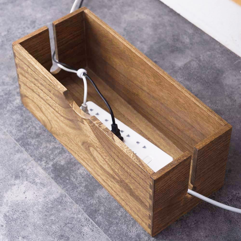 KIRIGEN Wooden Cable Management Box Set of 2, Cord Organizer, Brown