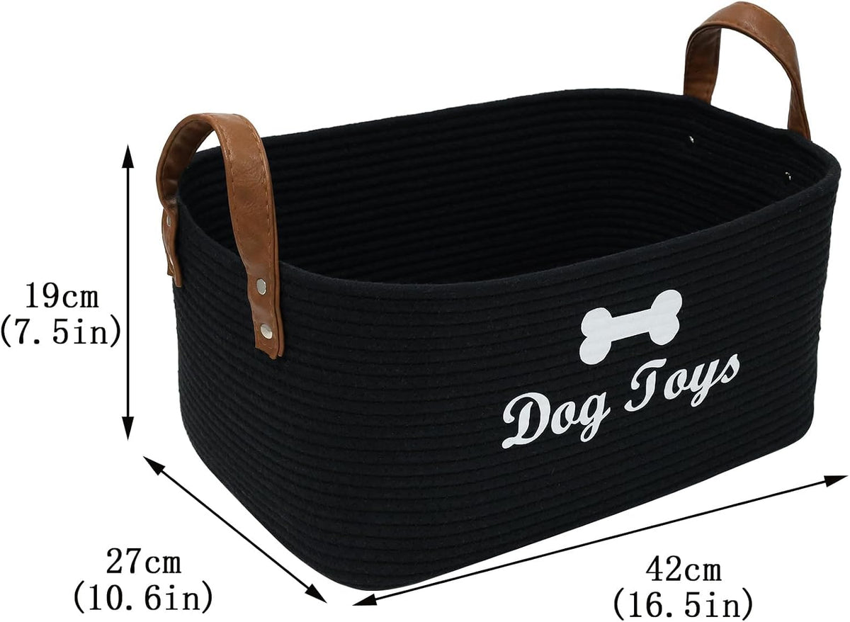 Large Dog Toy Basket, 100% Cotton Rope Dog Toy Storage Bin-Black