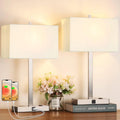 21" Touch Bedside lamps with 2 USB & AC Outlets, 3-Way Dimmable Bedside Table Lamps Set of 2 for Bedroom Living Room Office Reading, White Shade Lamps for Night Stands, 3000K LED Bulbs Included