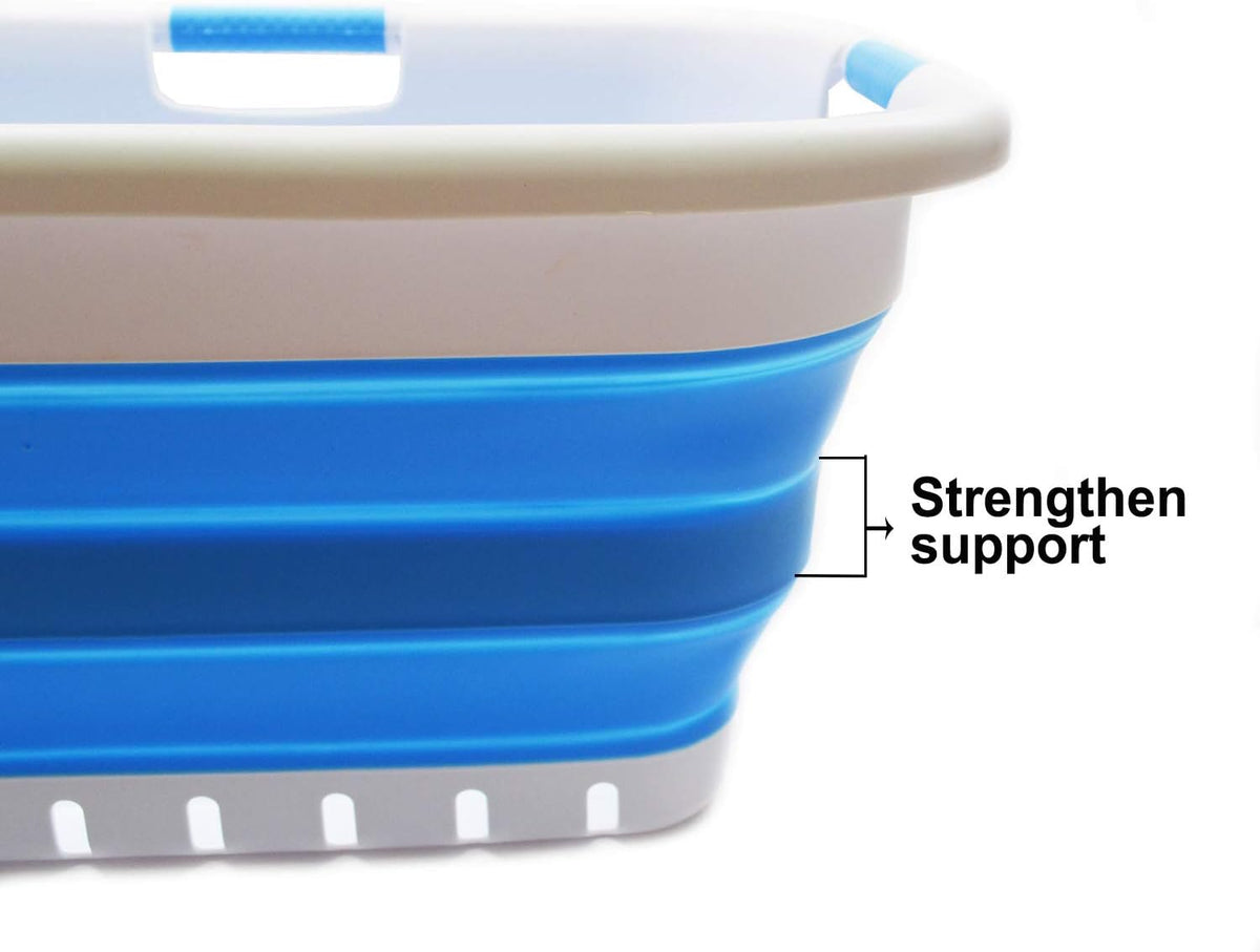 SAMMART 41L Collapsible 3 Handled Plastic Laundry Basket - Foldable Pop Up Storage Container/Organizer - Portable Washing Tub - Space Saving Hamper/Basket (3 handled rectangular, Dark Blue)