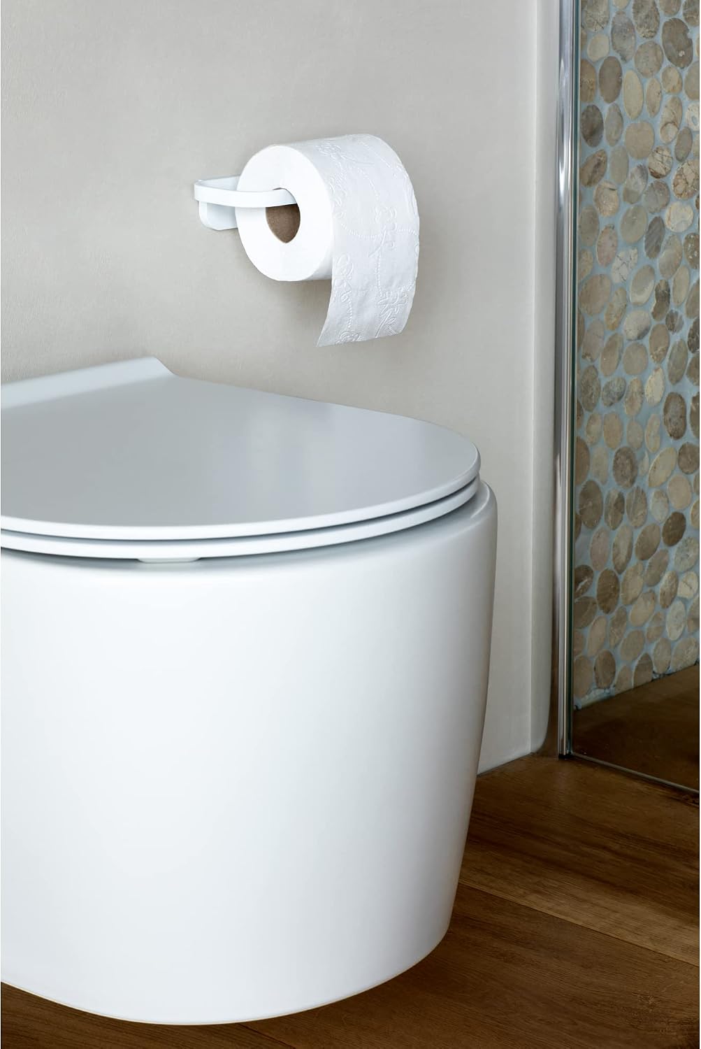 Brabantia Mindset Wall Mounted Toilet Roll Holder (Mineral Fresh White) Wide Opening, Bathroom Tissue Rack, Concealed Fixings, Anti-Rust Materials