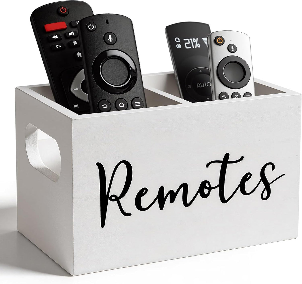 Wooden Remote Control Holder, White, 2 Slots