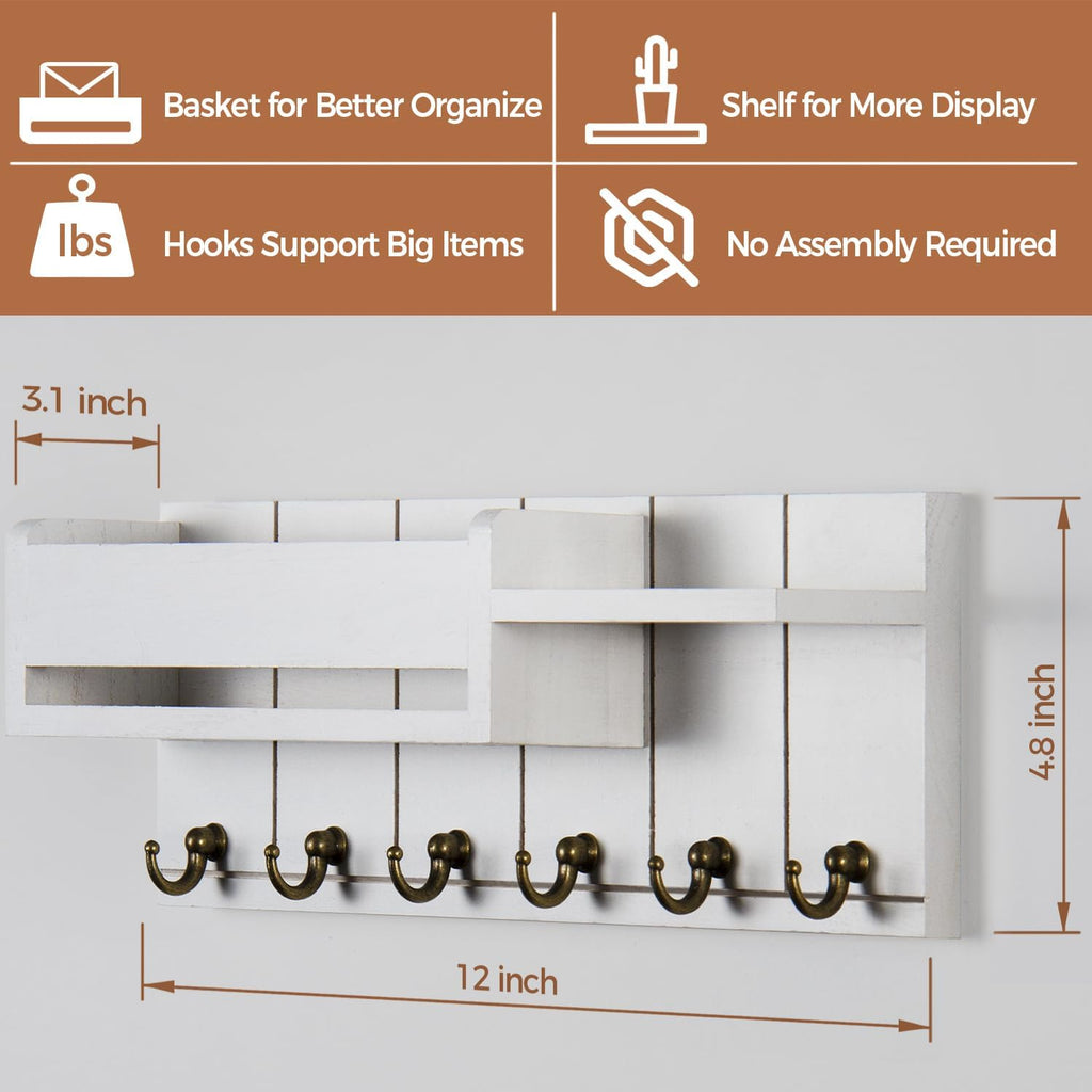 RelaxScene Key Holder Wall Mount - Key Hooks for Wall Decor Living Room - Wooden Key Hanger Rack and Mail Organizer with Shelf for Home Essentials - Modern Entryway House Decor Aesthetic