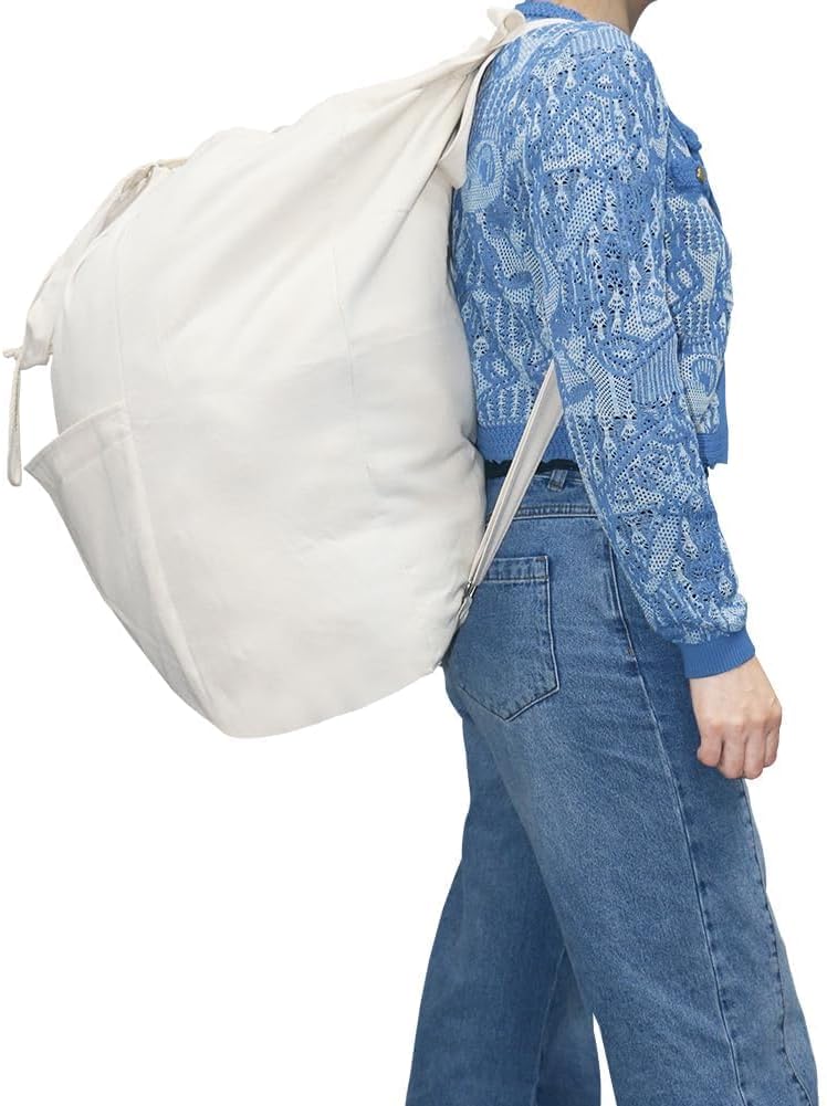 Large Cotton Laundry Bags for Dorm, XL Heavy Duty Laundry Bag with Straps