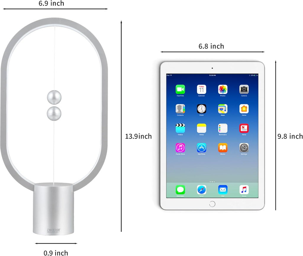 Heng Balance Light, USB Powered LED Table lamp, Creative, Magnetic Switch Night Light, dimmable Eye Protection Table lamp, Used for Gifts, Decoration Bedside, Dormitory and Office(Silver)