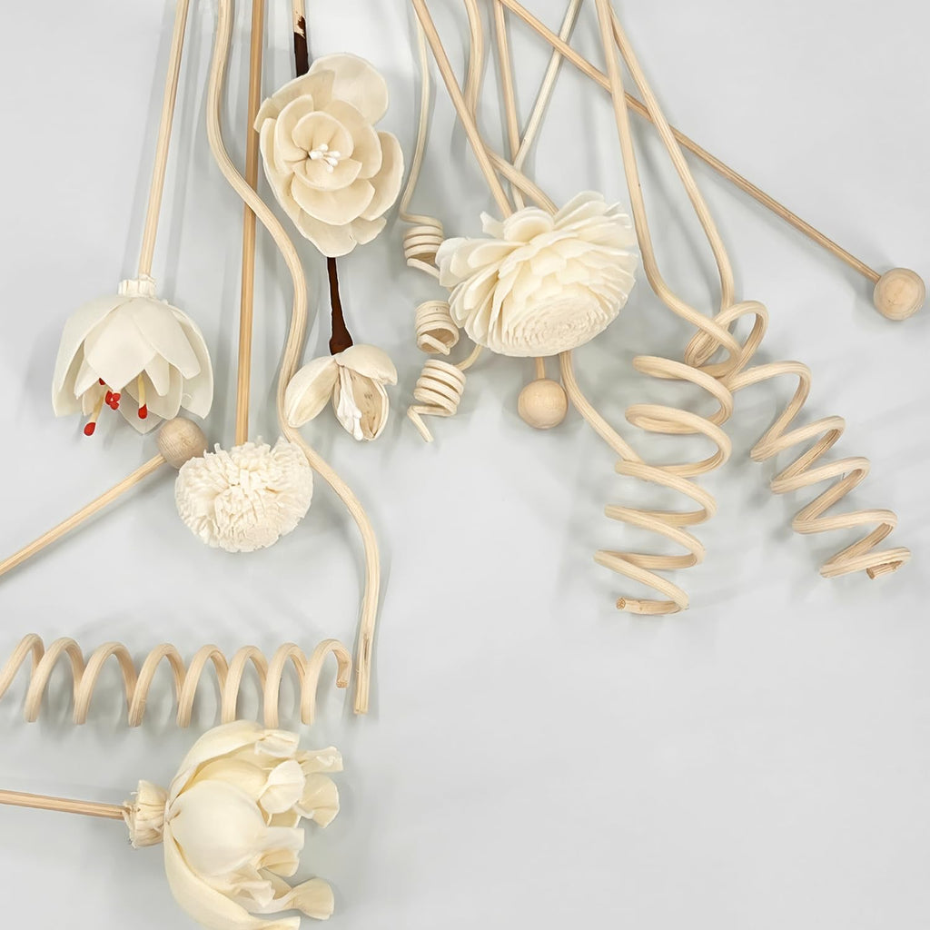 15 Reed Diffuser Sticks, Natural Paper & Floral Rattan Set