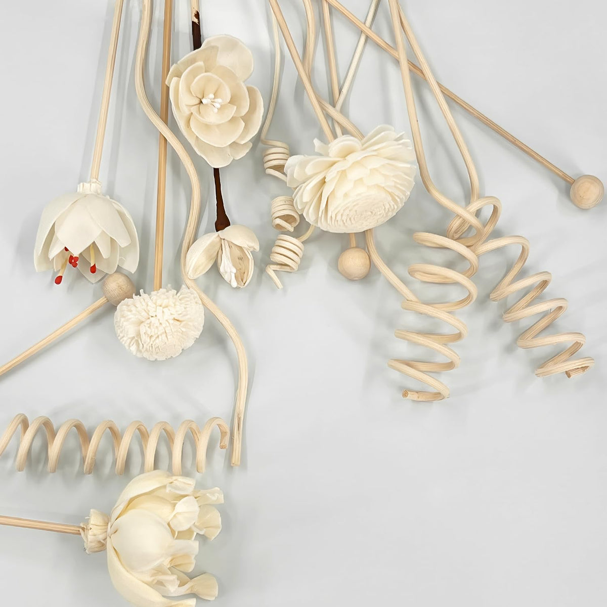 15 Reed Diffuser Sticks, Natural Paper & Floral Rattan Set