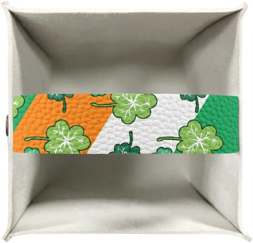Happy St.Patrick's Day Napkin Tissue Box Cover PU Leather Modern Cube Tissue Case Holder for Bedroom Dresser, Tabletop, Nightstand, Dining Table Home Decoration,Green