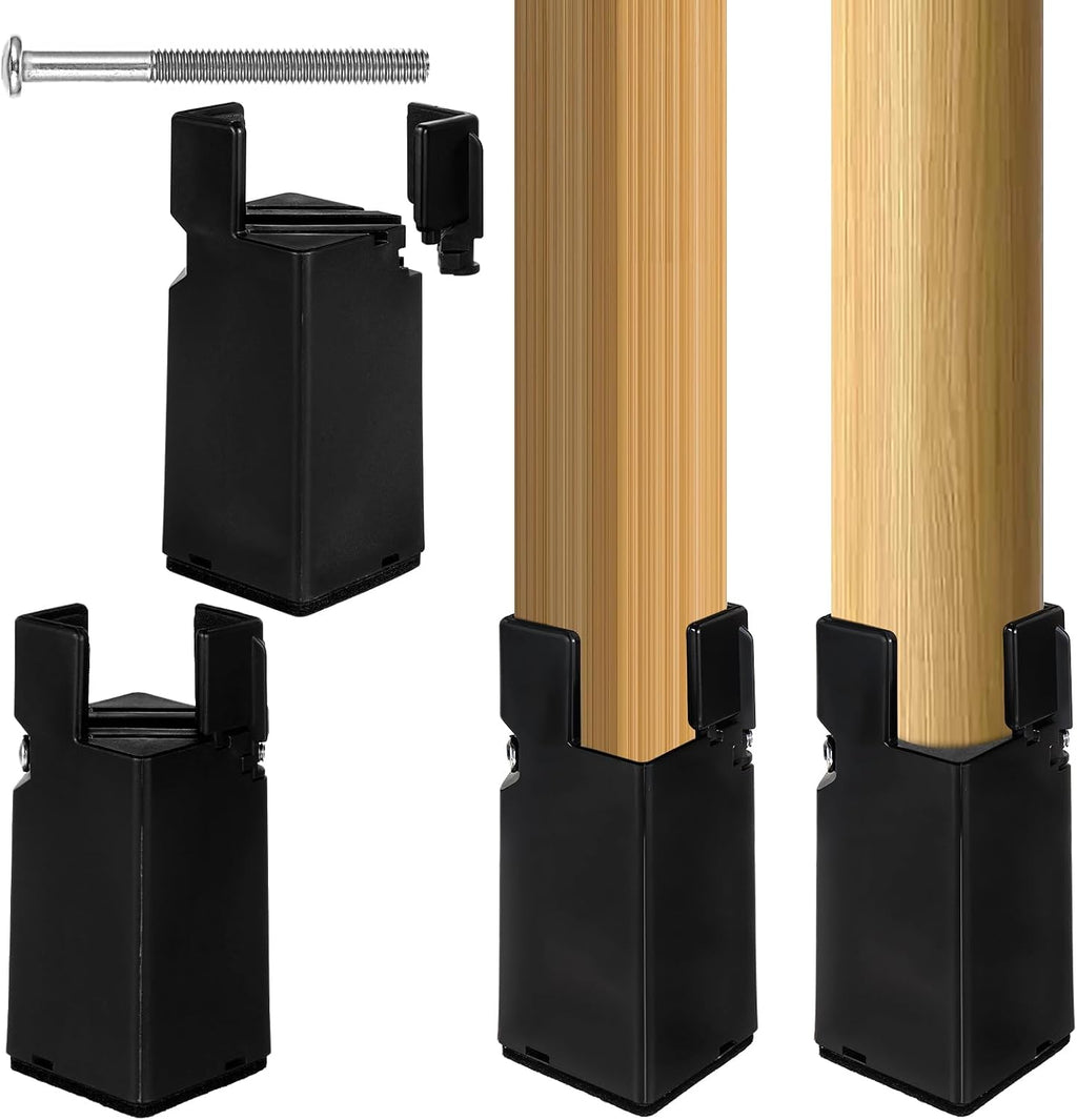 Adjustable Bed Risers Furniture Risers 4Pack with Screw Clamp.Table Desk Chair Risers.Bed Risers 4Inch Fit Furniture's Square/Round Leg Diameter from 0.8''–1.6'' (4Inch Black)