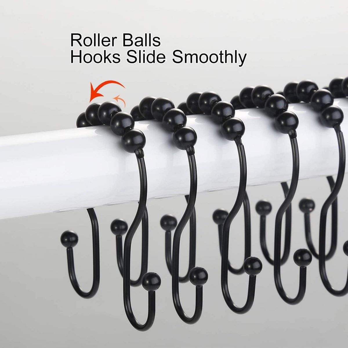 Goowin Shower Curtain Hooks, 12 Pcs Shower Curtain Rings, Stainless Steel Black Shower Curtain Hooks, Shower Curtain Rings Rust Proof, Smooth Sliding Anti-Drop Double Shower Rings for Curtain (Black)