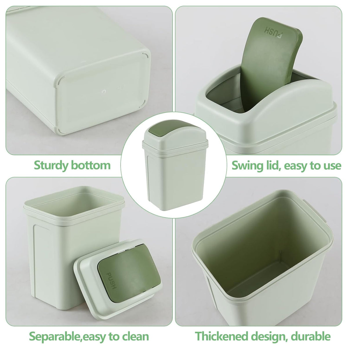 1.8 Gallon Green Plastic Garbage Can, Swing Lid Waste Can, Green