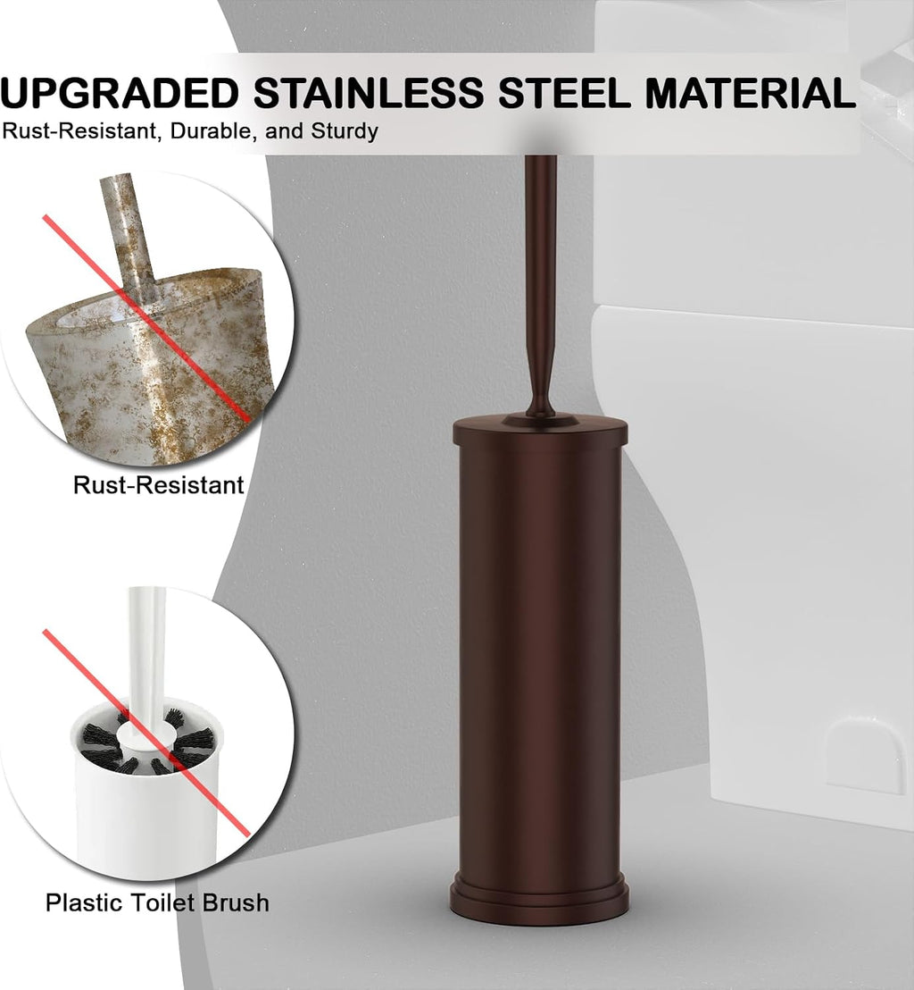 Stainless Steel Toilet Bowl Brush and Holder Set Scrubber Bronze Brown
