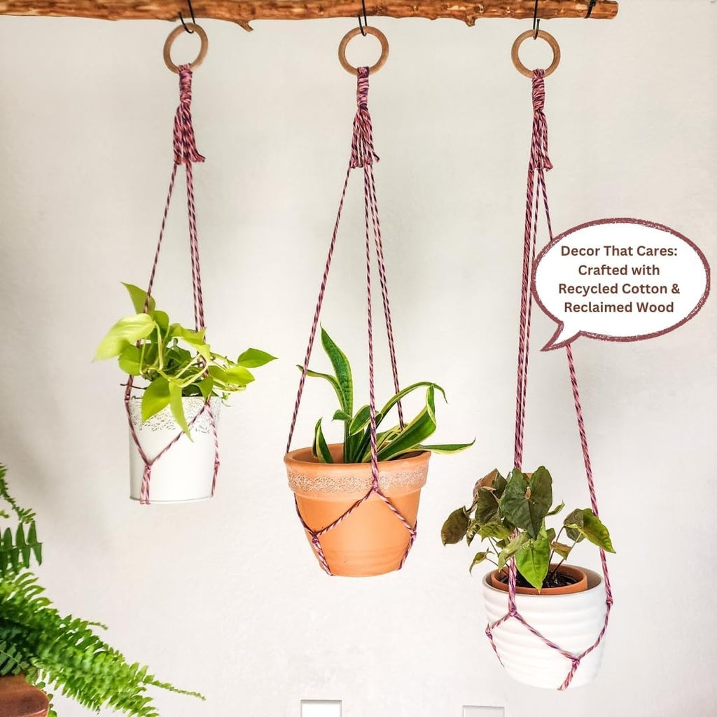 Set of 3 Macrame plant hanger for pots 4-10” live plants indoor and outdoor decor hanging plant holder Boho décor Plant stand Indoor plant shelf for Hanging planter for plant pots (Enchanted Garden)