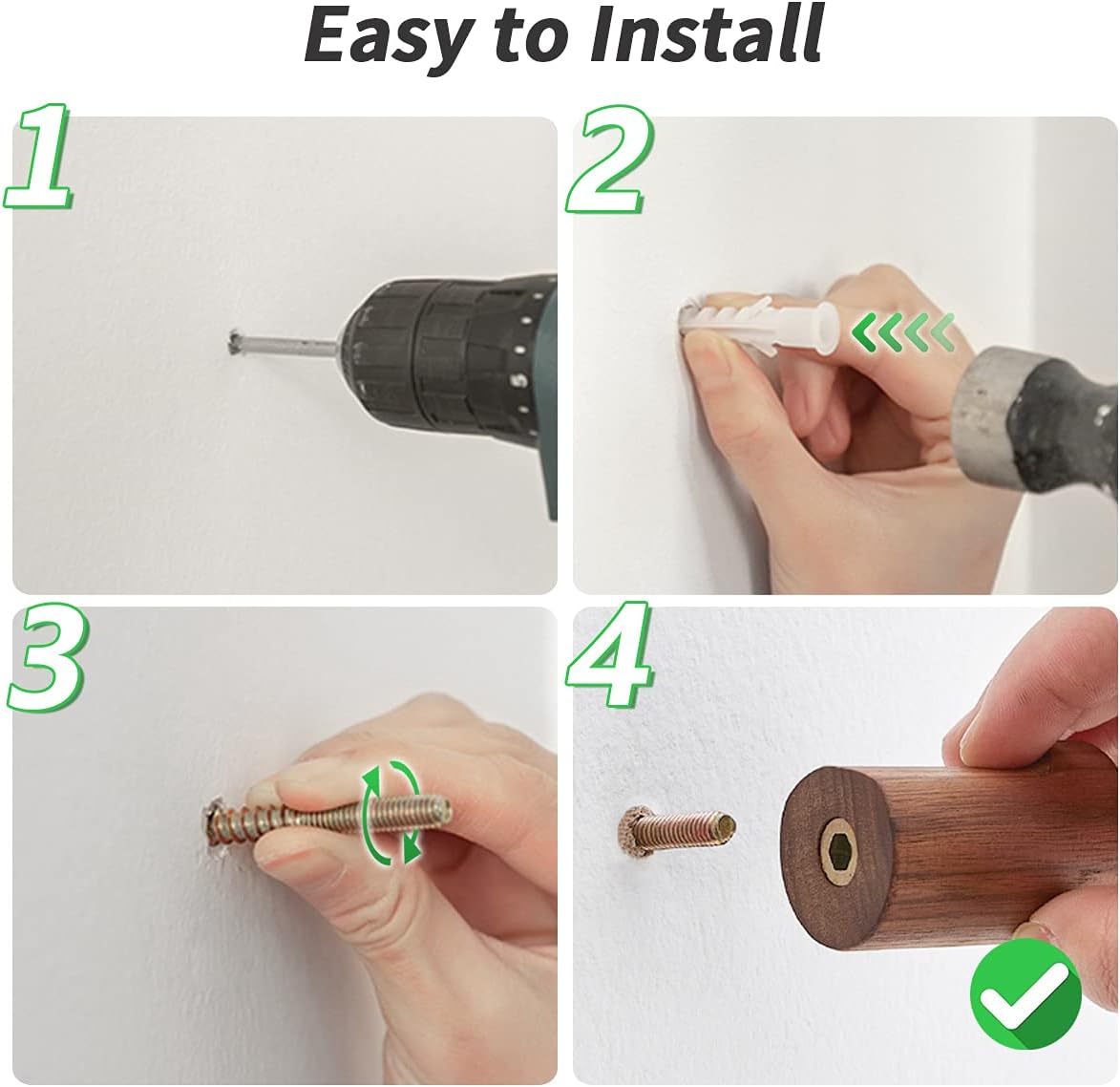 COCOYA Wood Hooks Wall Mounted Minimalist Walnut Knob Shape (4 Pack)