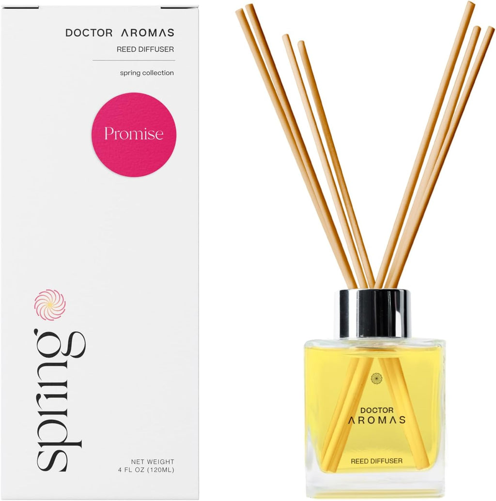 Doctor Aromas Premium Reed Diffuser Diffuser Glass Jar Set Elegant Scent for Home, Room or Bathroom and Fresh Air Scent Lasting Home Fragrance Over 90 Days (Pack of 1, Promise)