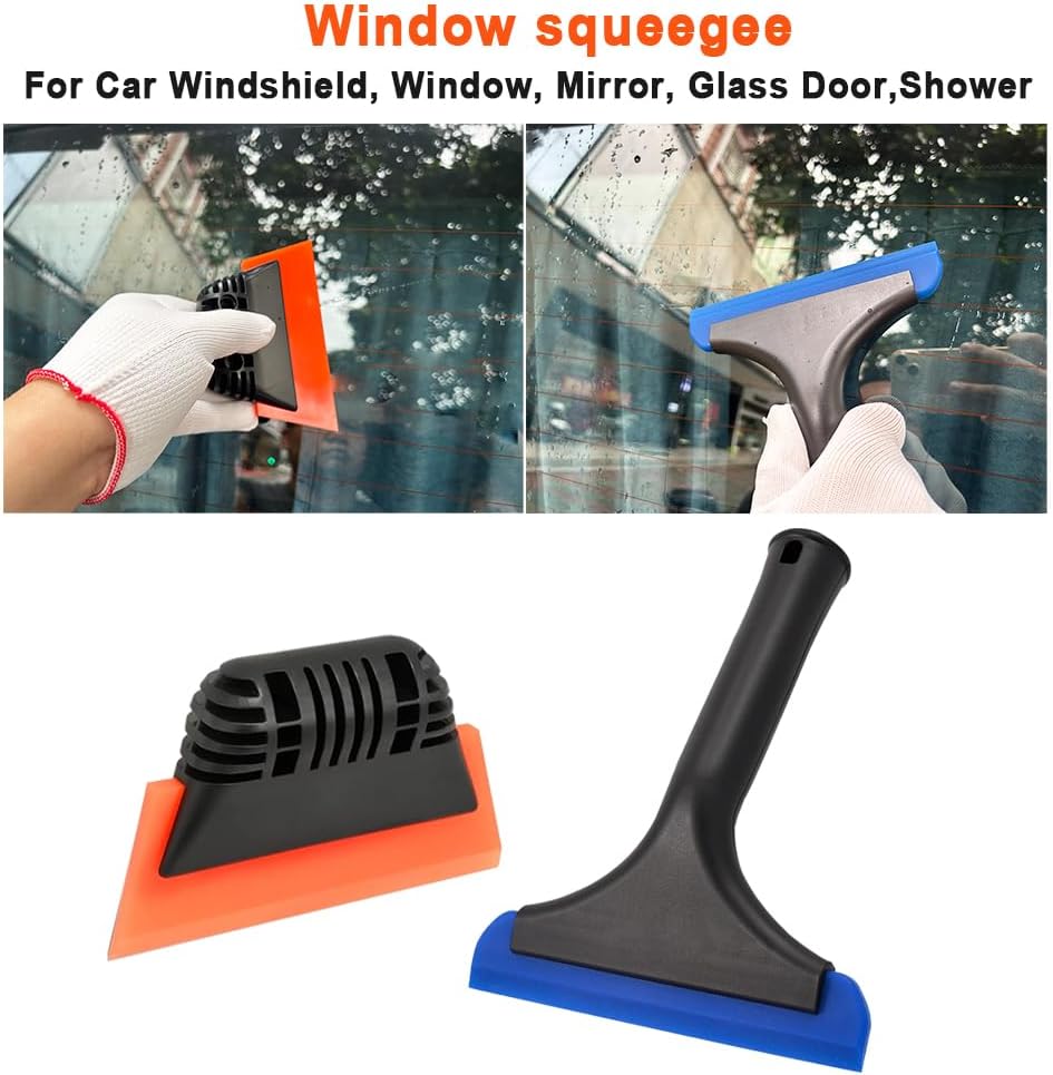 6" Small Silicone Squeegee 5-inch Handy Small Rubber Window Shower Squeegee Auto Water Blade for Car Windshield, Window, Mirror, Glass Door, Ice Snow Removal Scraper Tool (Blue and Orange)