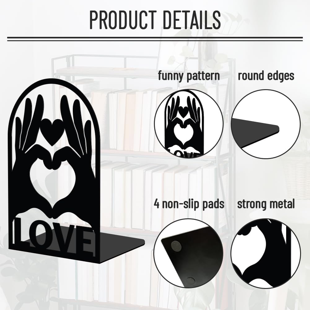WADORN 1 Pair Metal Decorative Bookend for Shelves, Heavy Duty Book Ends