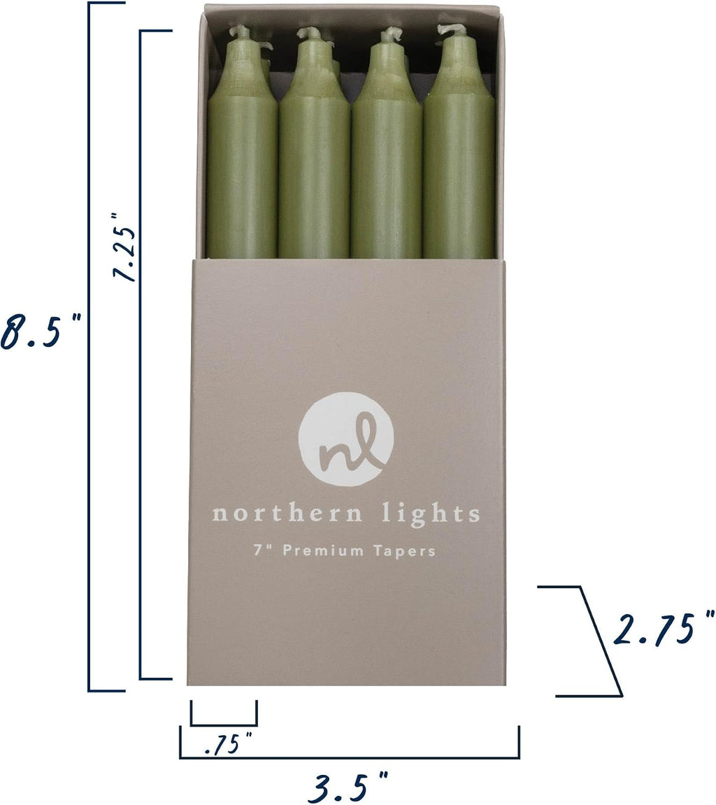 Northern Lights Candles - 7" 12pk Tapers - Moss Green - 71734