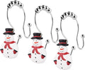 Christmas Double Shower Curtain Hooks,12PCS Xmas Snowman Rust Proof Shower Curtain Hook Rings for Winter Decoration in Bathroom and Living Room