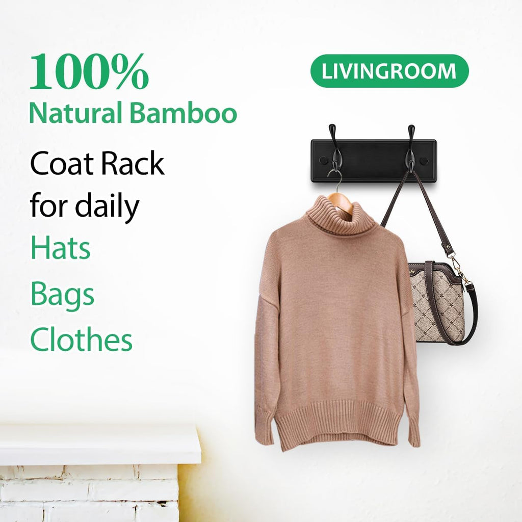 Badiano Heavy Duty Wooden Coat Rack, Wall-Mounted Organizer, 9 Inch, Black
