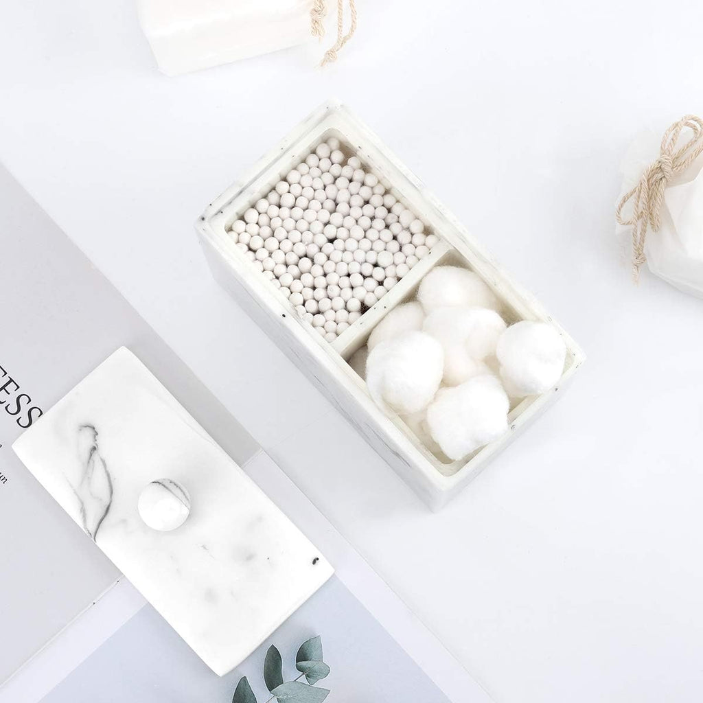 Luxspire Cotton Swab Holder, Dual Compartment Jar with Lid, Ink White